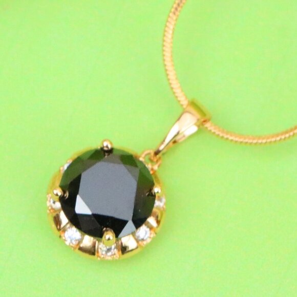 Elegant Black Round Pendant with Gold Plated Finish and Sparkle Accents,XPPT1646 - Picture 1 of 13